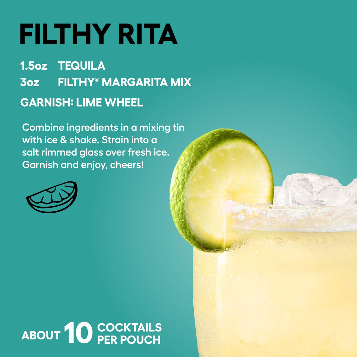 Filthy Margarita Mix, Premium Cocktail Mixer, All-Natural, Non-GMO, Vegan & Gluten-Free, Made with 100% Fresh Florida Lime Juice and Organic Agave Nectar from Jalisco Mexico, 32 Oz Pouch