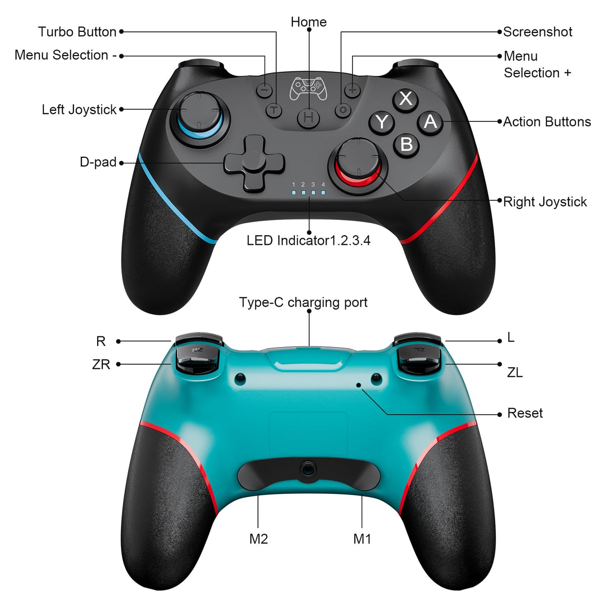 Diswoe Switch Controllers, 2 Pack Wireless Pro Controller for Switch 2/Lite/OLED with Mappable Buttons, Hall Effect Gaming Controller for PC/Android with Motion Control/Vibration/Turbo/Wake Up