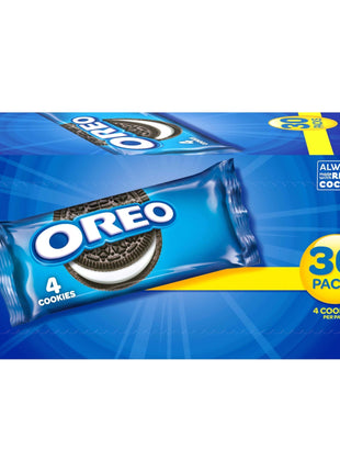 OREO Chocolate Sandwich Cookies, 30 Snack Packs (4 Cookies Per Pack) | Always made with Real Cocoa, Certified Kosher, Individually Wrapped