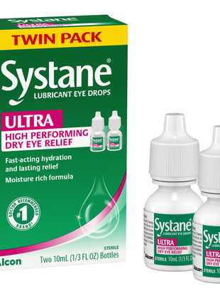Systane UlTRA Lubricant Dry Eye Drops, 0.33 Fl Oz, 2 Pack