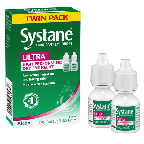Systane UlTRA Lubricant Dry Eye Drops, 0.33 Fl Oz, 2 Pack