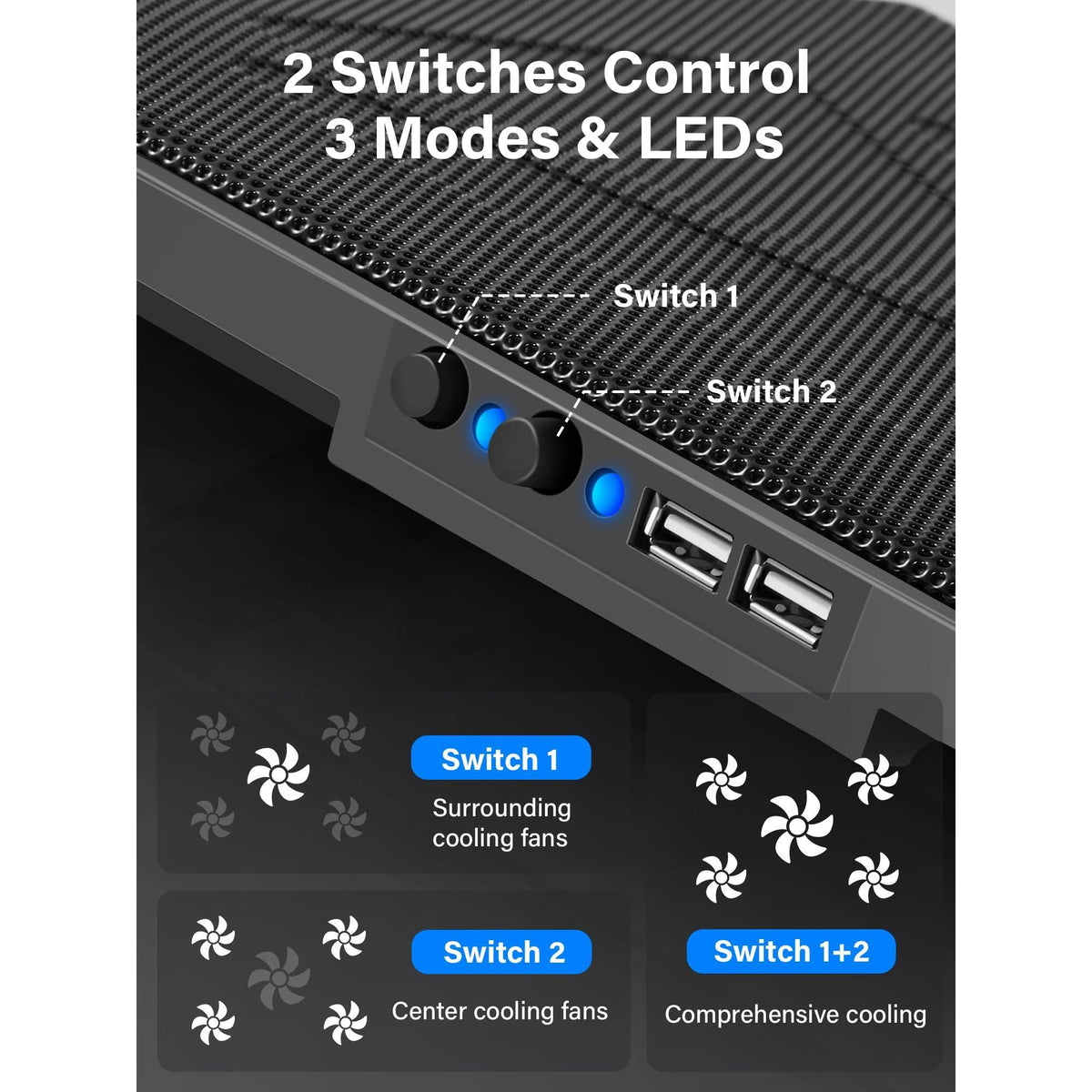 Kootek Laptop Cooling Pad, Laptop Cooler with 5 Quiet Fans for 12"-17" Computer PC Notebook Gaming Laptop Fan, Height Adjustable Laptop Cooling Stand Laptop Accessories, Blue