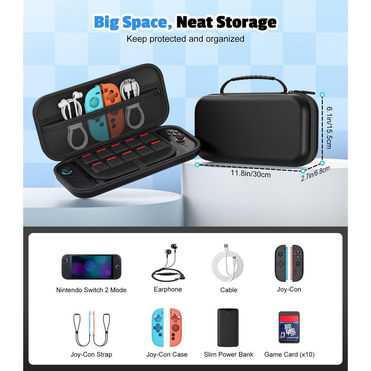 MoKo Carrying Case for Nintendo Switch 2(2025), Protective Hard Shell Portable Travel Carry Case Pouch holds 10 Cartridges with Pockets for Switch 2 Accessories and Games, Black