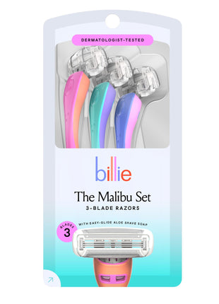 Billie 3 Blade Disposable Razors for Women, The Malibu Set, 3 ct