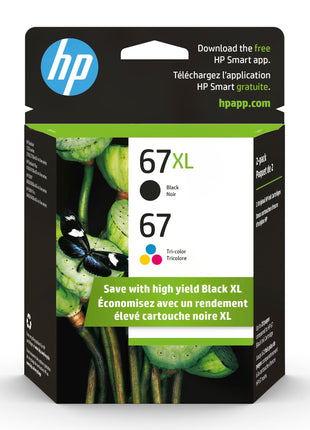 HP Original 67 Tri-Color / 67XL Black Ink Cartridges (2-Pack) | Works DeskJet 1255, 2700, 4100 Series Envy 6000, 6400 Series | Eligible for Instant Ink | 3YP30AN