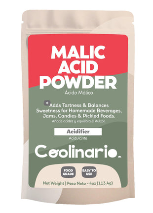 Coolinario Malic Acid Powder (4 Oz) Sour Powder | Food Grade Flavor Enhancer for Beverages, Jams, Candy & Pickled Foods | Adds Tartness & Balances Sweetness | Ideal for Cider, Wine & Fruit Recipes