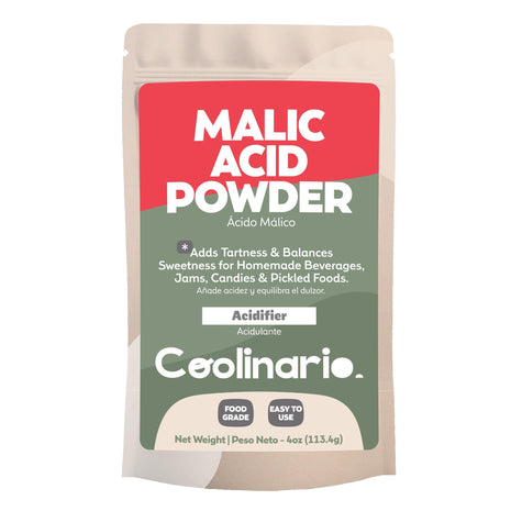 Coolinario Malic Acid Powder (4 Oz) Sour Powder | Food Grade Flavor Enhancer for Beverages, Jams, Candy & Pickled Foods | Adds Tartness & Balances Sweetness | Ideal for Cider, Wine & Fruit Recipes