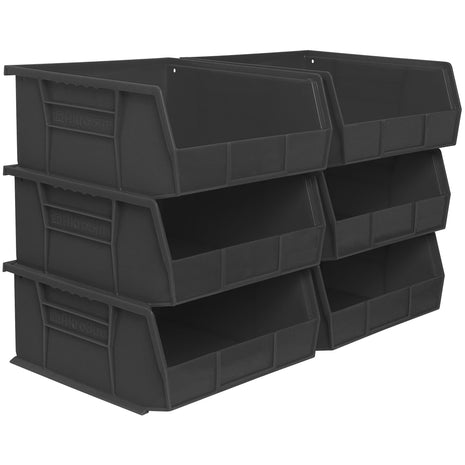 Akro-Mils 30235 AkroBins Plastic Storage Bins, Space-Saving Stackable Bins for Garage, Pantry, Craft Organization, 11 inch x 11 inch x 5 inch, Black, 6-Pack