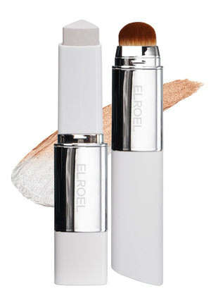 ELROEL Blanc Cover Cream Stick V White - Korean Color-Changing Foundation Stick with Volufiline - Medium to Full Coverage Dewy Finish Base Makeup - Dual-Ended with Detachable Brush (203 Medium)