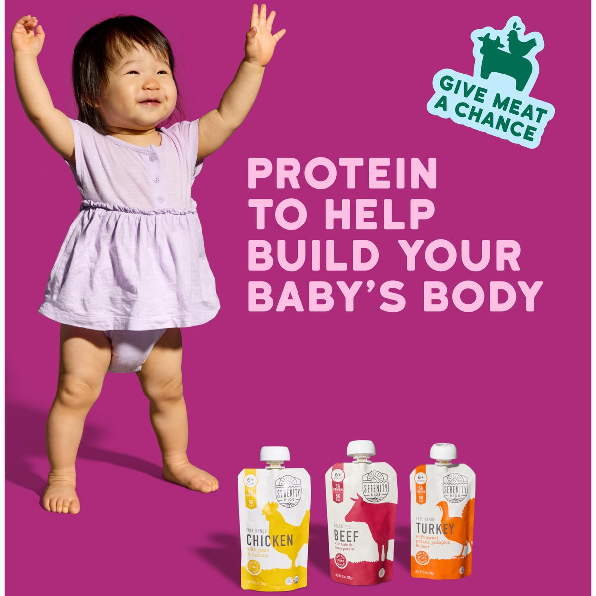 Serenity Kids 6+ Months Baby Food Pouches - Ethically Sourced Meat & Organic Veggies - High Protein Savory Baby Puree Pouches for Baby Snacks - 3.5 Oz, 8 Pack
