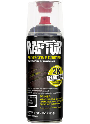 U-POL Raptor 2K Bedliner Aerosol, Protective Coating, Spray-On Truck Bed Liner, Impact, Scratch & UV Resistant, Black, 13.2 OZ