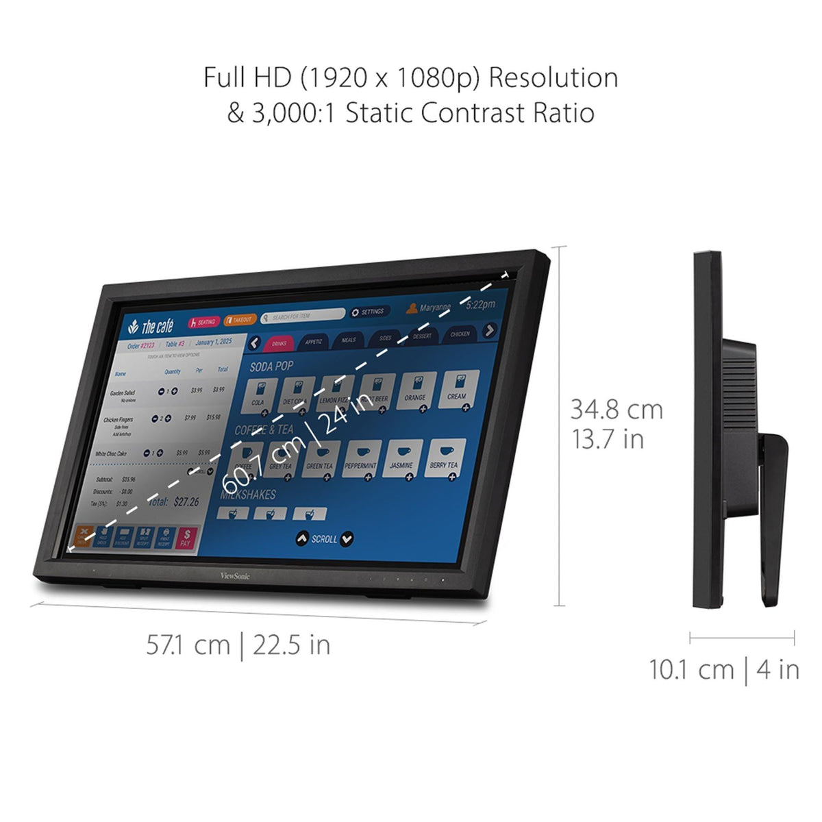ViewSonic TD2423D 24 Inch 1080p 10-Point Multi IR Touch Screen Monitor with Eye Care HDMI, VGA, USB Hub and DisplayPort