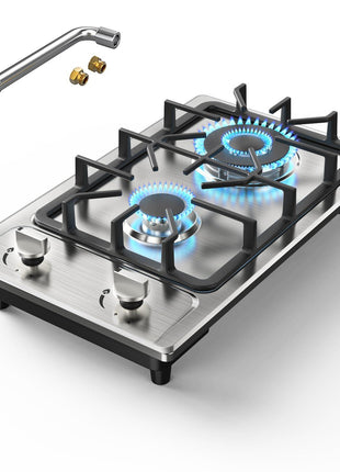Gas Stove 2 Burner, Propane Cooktop 12 inch, Nafewin Portable Gas Cooktop Stainless Steel Stove Burner with Thermocouple Protection, Lpg/Ng Dual Fuel Built-in Hob for Apartments, Outdoor, Rvs