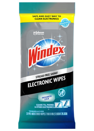 Windex Electronic Cleaning Wipes, Pre-Moistened Screen Wipes for TVs, Phones, and Other Electronics, Resealable for a Freshness Lock, 25 Count