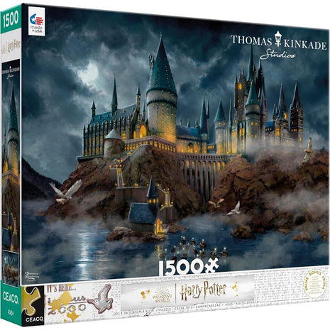 Ceaco - Thomas Kinkade Harry Potter - Hagwart's Castle - 1500 Piece Puzzle | Art by Thomas Kinkade, Made in USA, Recycled Board, Finished Size 38 x 26 in, Includes Poster, Frameable Art, Giftable