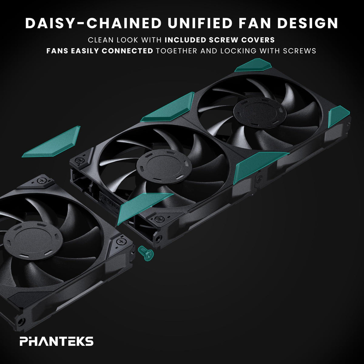 Phanteks M25-140 Gen2 3-Pack Daisy Chain 140mm PWM High Performance Cooling Fan Black
