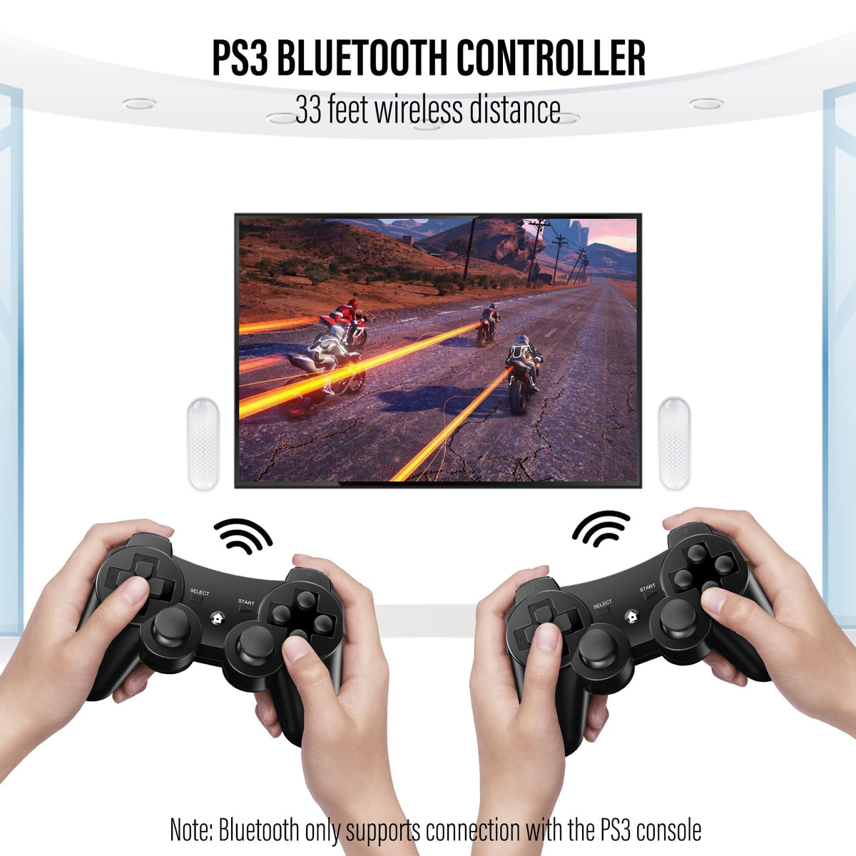Diswoe Controllers for PS-3, Wireless PS-3 Controller 2 Pack, Bluetooth Gamepad Joystick, Double Vibrating Controller for Play_station 3 with 2 USB Charging Cables Thump Grips, Black