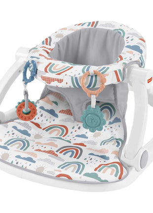 Fisher-Price Portable Baby Chair Sit-Me-Up Floor Seat with Developmental Toys & Machine Washable Seat Pad, Rainbow Showers