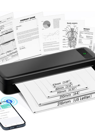Portable Printers Wireless for Travel, A285M Small Inkless Thermal Printer, Bluetooth Mobile Printer Support 8.5 inch X 11 inch Letter & A4 Thermal Paper, Compatible with iPhone Laptop for Home Office Receipt