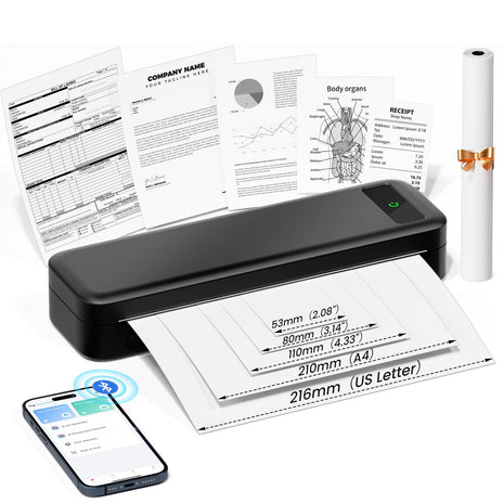 Portable Printers Wireless for Travel, A285M Small Inkless Thermal Printer, Bluetooth Mobile Printer Support 8.5 inch X 11 inch Letter & A4 Thermal Paper, Compatible with iPhone Laptop for Home Office Receipt