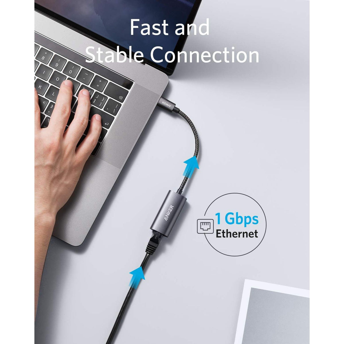Anker USB C 3.0 to Ethernet Adapter, Portable 1-Gigabit Network Hub, 10/100/1000 Mbps, for MacBook Pro, iPad Pro 2019/2018, ChromeBook, XPS, Galaxy S9/S8, and More