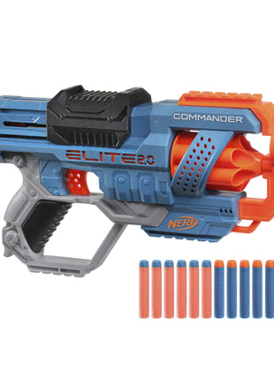 Nerf Elite 2.0 Commander RC-6 Blaster, 12 Elite Darts, 6-Dart Rotating Drum, Tactical Rails, Barrel and Stock Attachment Points