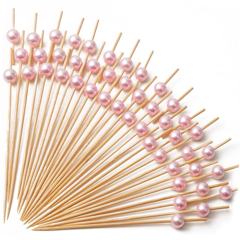 PuTwo Toothpicks for Cocktail Appetizers Fruits Dessert, 100 Count, Pink Pearls