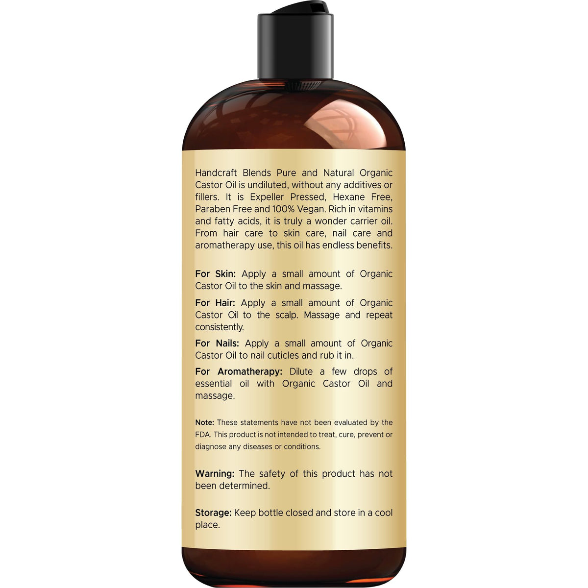 Handcraft Blends Organic Castor Oil - 16 Fl Oz - 100% Pure and Natural - Premium Grade Carrier Oil for Hair Growth, Eyelashes and Eyebrows - Hair and Body - Expeller-Pressed & Hexane-Free