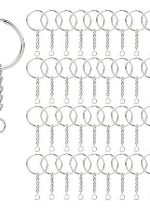 100 Pack Key Ring with Chain and Open Jump,1 inch Split Round Keychain Rings Bulk for Craft Making Jewelry