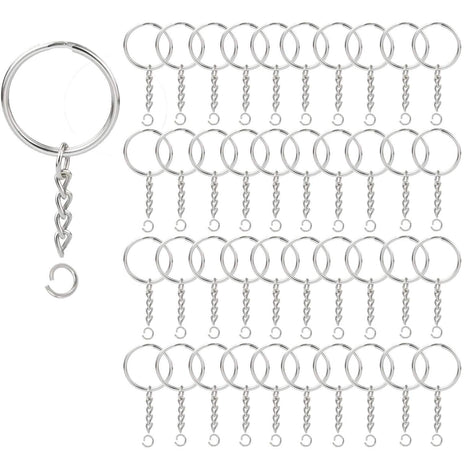 100 Pack Key Ring with Chain and Open Jump,1 inch Split Round Keychain Rings Bulk for Craft Making Jewelry
