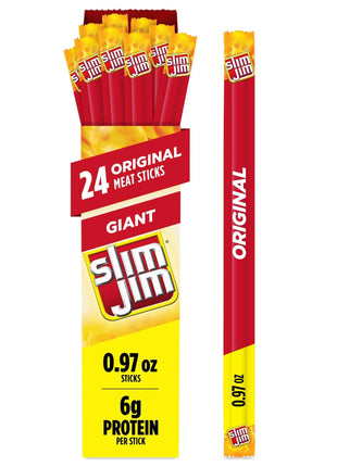 Slim Jim Giant Smoked Meat Sticks, Original Flavor, 6g Protein Per Stick, Easter Basket Stuffer for Men, 0.97 oz. (24 Count)