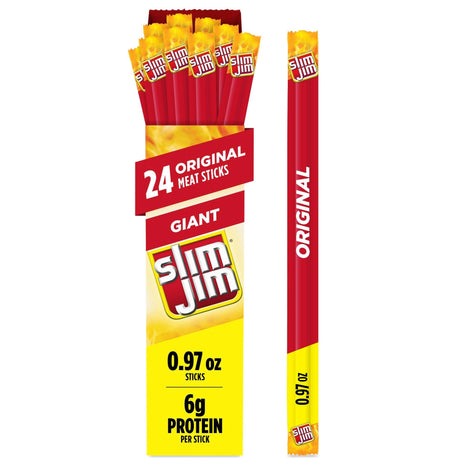 Slim Jim Giant Smoked Meat Sticks, Original Flavor, 6g Protein Per Stick, Easter Basket Stuffer for Men, 0.97 oz. (24 Count)