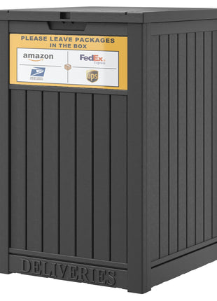 Package Delivery Box for Outside with Sign, 48 Gallon Storage with Lockable Secure, Large Double Wall Resin Outdoor Package Delivery Waterproof