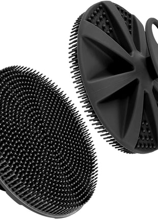 INNERNEED Food-Grade Soft Silicone Body Scrubber Shower Brush, Black | Handheld Cleansing Skin Brush, Gentle Exfoliating and Lather Well, Hygienic Bath Scrub for Women, Men