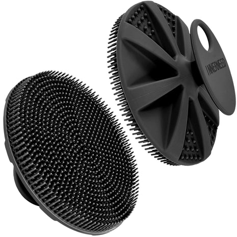 INNERNEED Food-Grade Soft Silicone Body Scrubber Shower Brush, Black | Handheld Cleansing Skin Brush, Gentle Exfoliating and Lather Well, Hygienic Bath Scrub for Women, Men