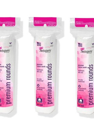 Swisspers Premium Cotton Rounds, Dual-Sided, 100 Count (Pack of 3) | Hypoallergenic, Textured Side, Lint-Free Side, Dermatologist-Tested, Chlorine-Free, 300 Total