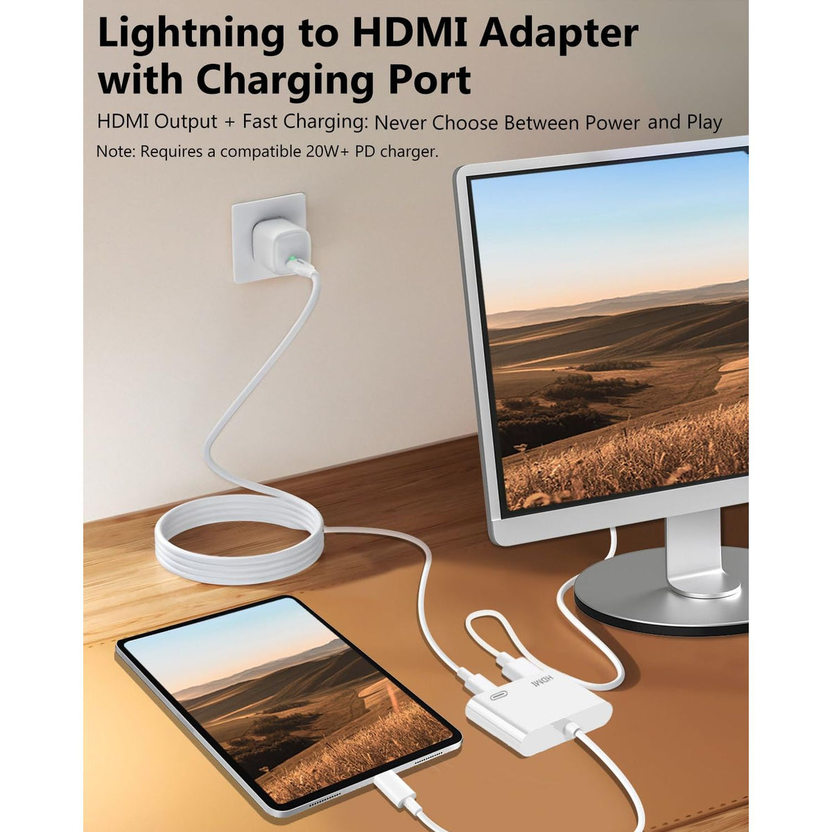 Lightning to HDMI Adapter for iPhone, [Apple MFi Certified] Digital AV Dongle,1080P Sync Screen Cable with Lightning Charging Port for iPhone, iPad to TV/Projector/Monitor No Need Power Supply