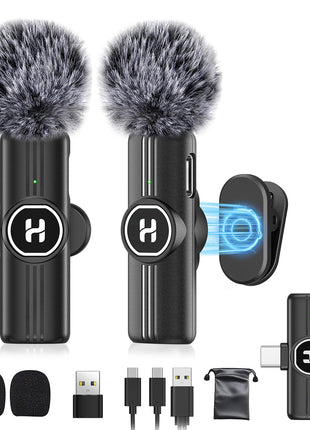 Wireless Lavalier Microphone, Mini Clip-On Mic with Noise Reduction | For iPhone, Android & iPad | USB-C & Lightning Compatible | Plug & Play for Video Recording, TikTok & YouTube