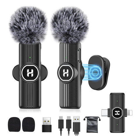 Wireless Lavalier Microphone, Mini Clip-On Mic with Noise Reduction | For iPhone, Android & iPad | USB-C & Lightning Compatible | Plug & Play for Video Recording, TikTok & YouTube