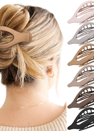 French Concord Hair Clips - 6Pcs Side Slide Volume Clips for Women Girls, Strong Hold No Slip Grip, Thick or Thin Hair (Matte Finish, L:4.6 IN, W:1.97IN)