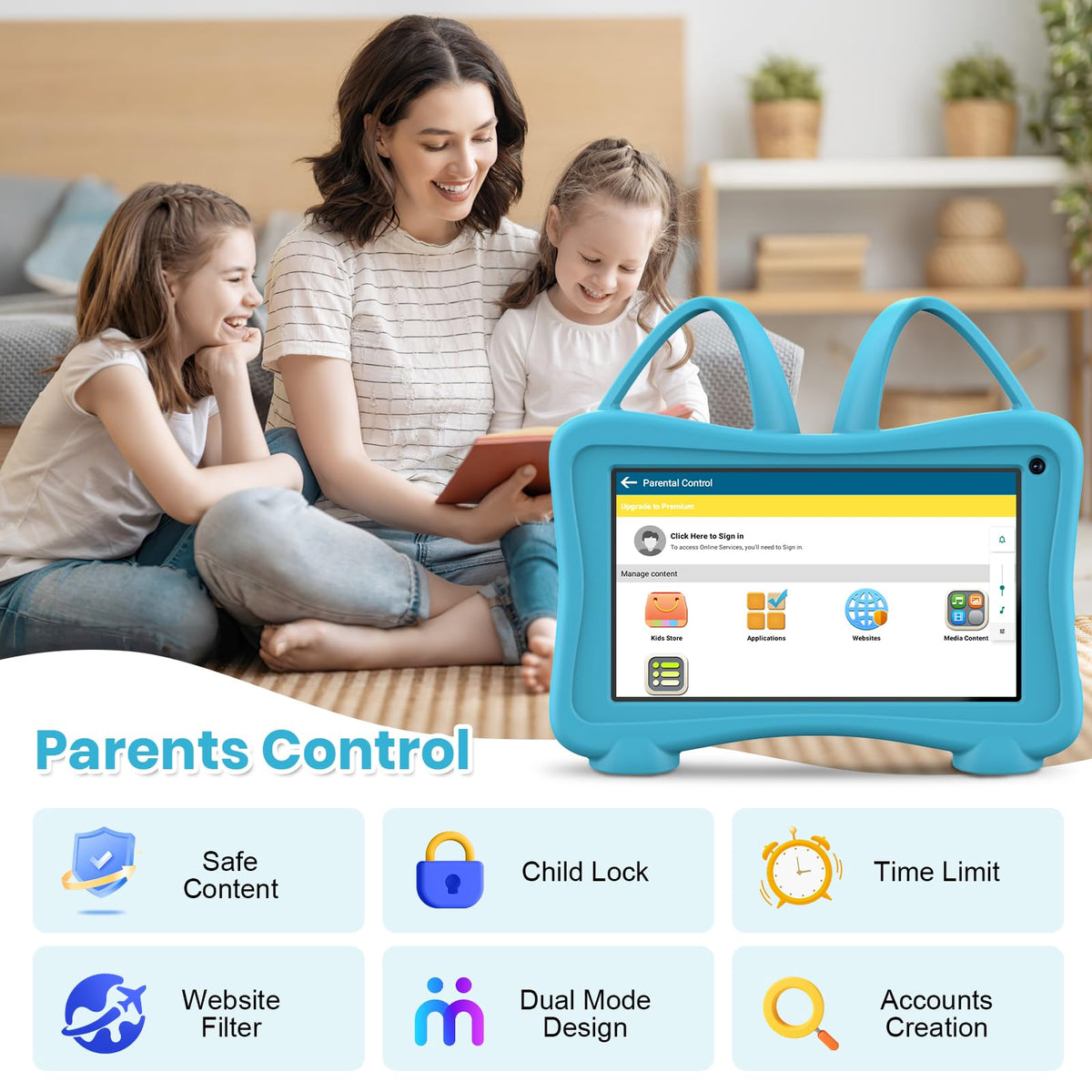 Kids Tablet 7 Toddler Children's Learning Tablet with WiFi, YouTube, Parental Control, Durable Case Education Learning Apps for Boys Girls (Blue)