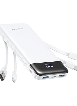 charmast Portable Charger with Reinforced Built-in 4 Cables,10000mAh Power Bank Travel Essentials 6 Outputs 3 Inputs 3A Fast Charging Compatible with iPhone iPad Samsung Google Pixel LG Moto etc.