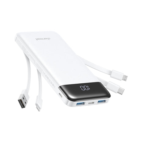 charmast Portable Charger with Reinforced Built-in 4 Cables,10000mAh Power Bank Travel Essentials 6 Outputs 3 Inputs 3A Fast Charging Compatible with iPhone iPad Samsung Google Pixel LG Moto etc.