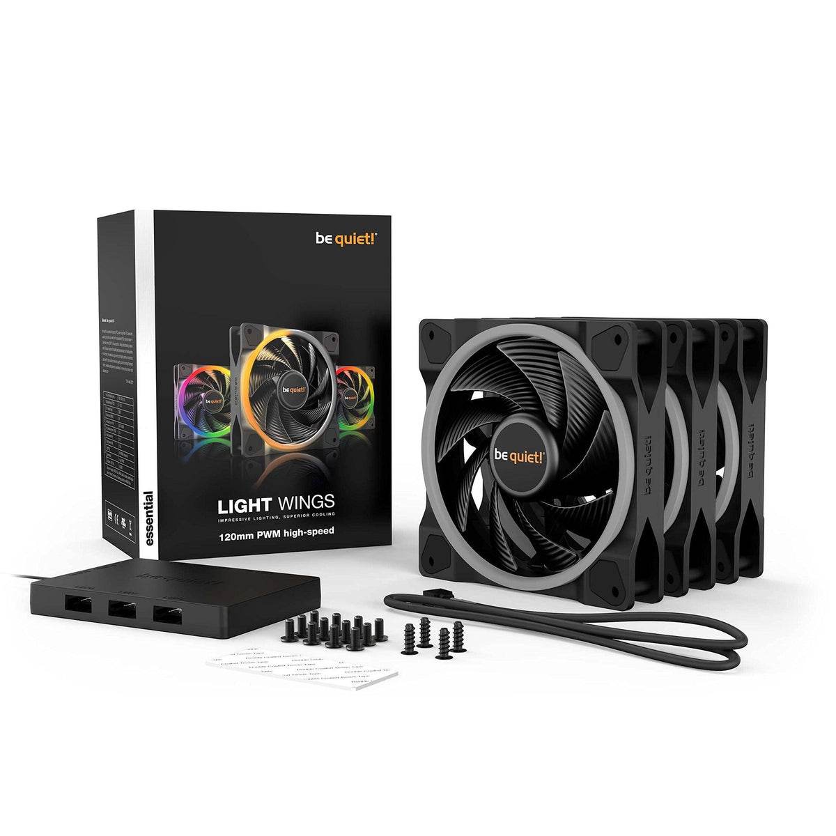 be quiet! Light Wings 120mm PWM High Speed Low Noise Premium ARGB Cooling Fan | 4-Pin | Ideal for Radiators and Heat Syncs | 3-Pack | Black | BL077