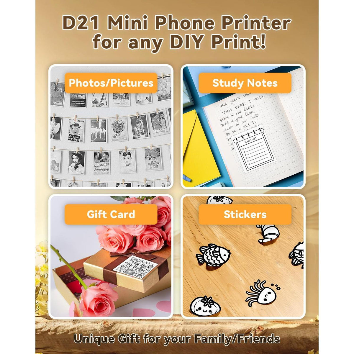 NDYIN Sticker Printer, PrintPods Mini Printer, Bluetooth Portable Sticker Maker with 3 Rolls Paper, Print Pod Inkless Thermal Printers for iphone, Impresora Portátil for Notes, Journal, DIY, Kids Gift