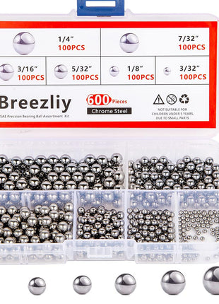 600 Piece 6 Sizes Assorted Loose Bicycle Bearing Balls 1/4" 7/32" 3/16" 5/32" 1/8" and 3/32"