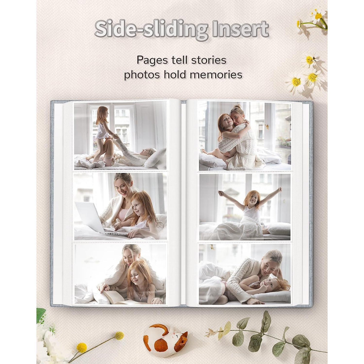 Artfeel Photo Album 4x6 with 300 Pockets,Slip-in Picture Albums,Linen Cover Memory Book with Front Window,White Page Vertical Photo Book for Wedding,Family,Anniversare,Baby,Vacation