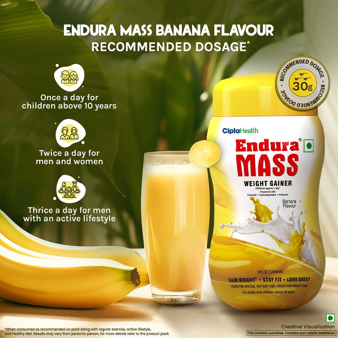 Endura Mass Weight Gainer Powder 550g Banana Flavour | Unique blend of 3 Sources of Protein, Carbs, Vitamins & Essential Minerals | Ideal for Children Above 10 Years, Men, Women & Athletes