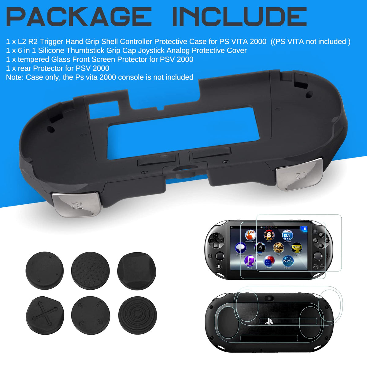 Gorliskl Hand Grip Handle Joypad Protective Case with L2 R2 Trigger Button Grip Shell Controller Protective Case for Sony PlayStation PS Vita 2000 PSV 2000 PS Vita Slim.