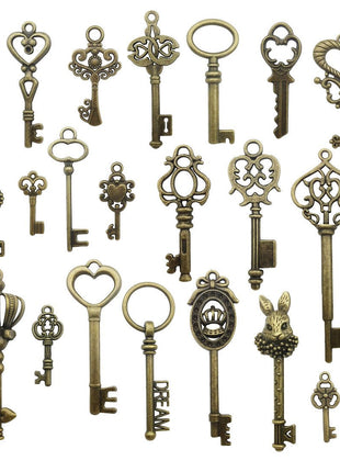 Youdiyla Vintage Skeleton Key in Antique Bronze Style - Set of 46pcs (HM107)